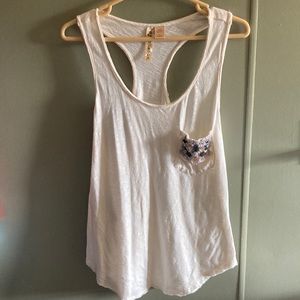 Eye Shadow Cream Color With Jeweled Pocket Tank Top small hole on the side